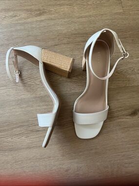 Kelly & Katie Cream Ankle-Strap Block Heel Sandals